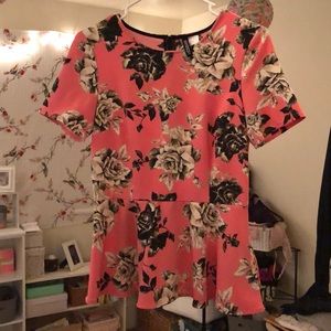 Cute pink floral peplum blouse